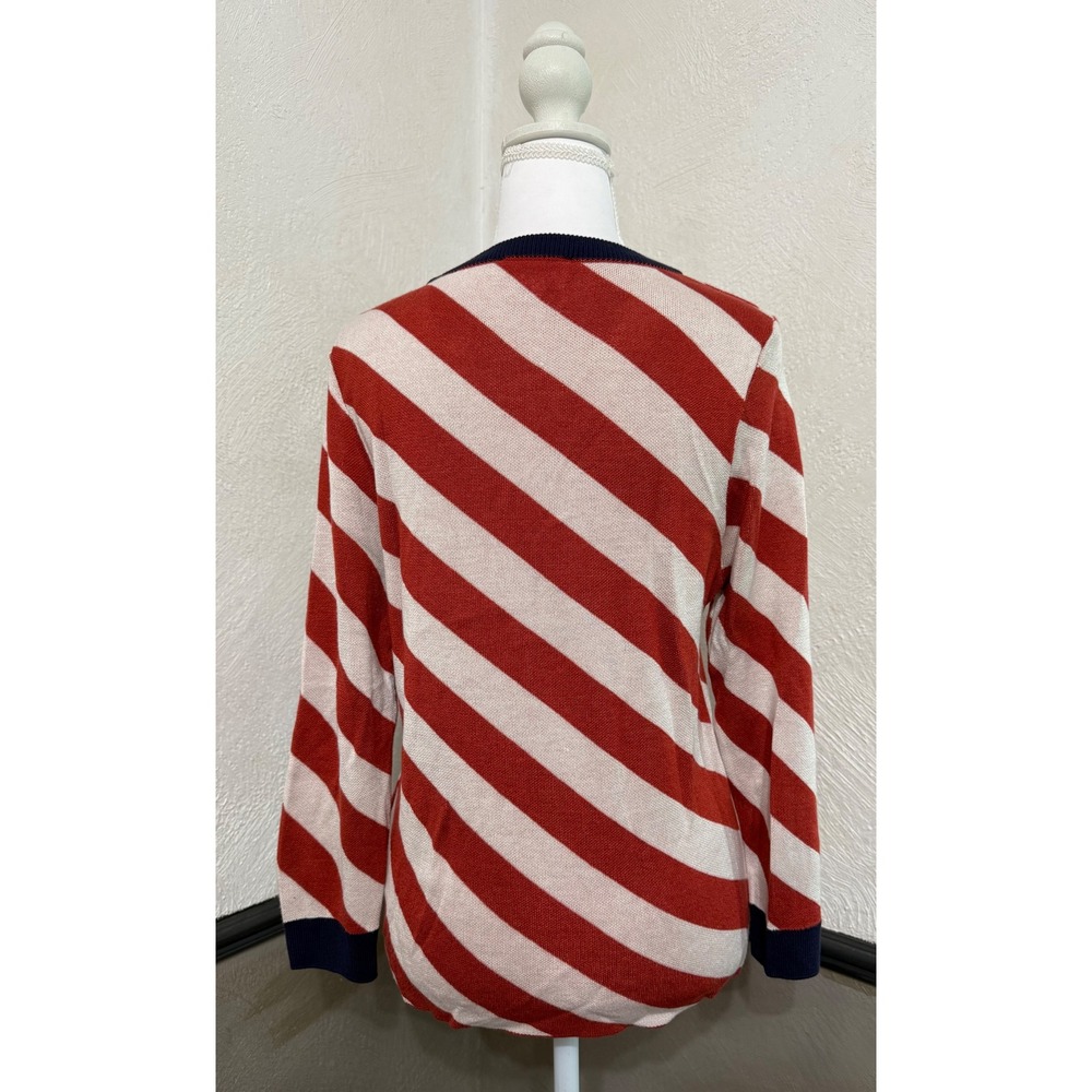 Maeve Anthropologie Women's Red Cream Diagonal Stripe Sweater M Viscose Acrylic - Picture 3 of 5